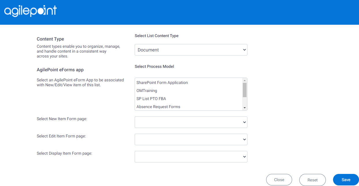 AgilePoint eForm Association screen