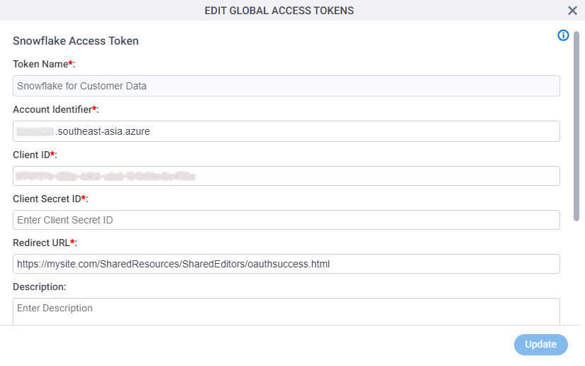 Snowflake Global Access Token screen