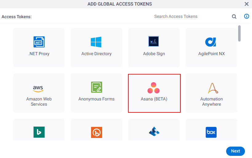 Select Asana Access Token