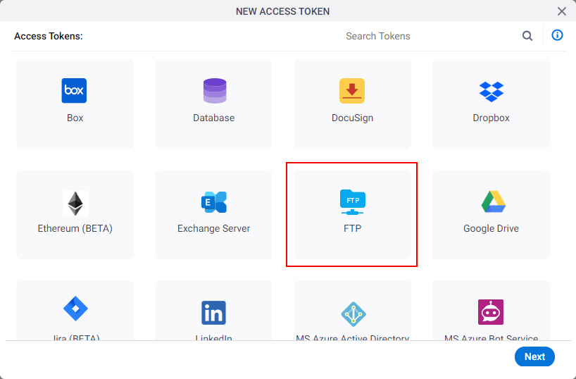 Select FTP App Token