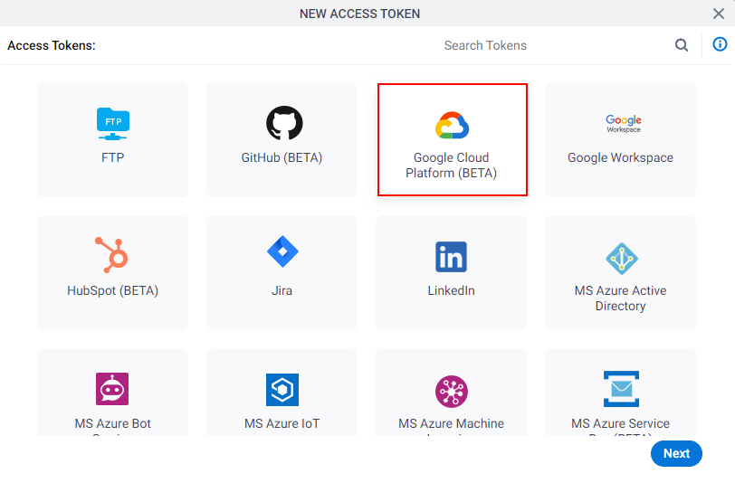 Select Google Cloud Platform App Token