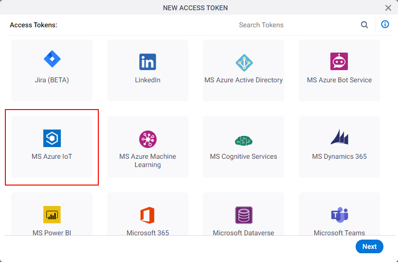 Select MS Azure IoT App Token