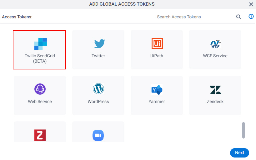 Select Twilio SendGrid Access Token