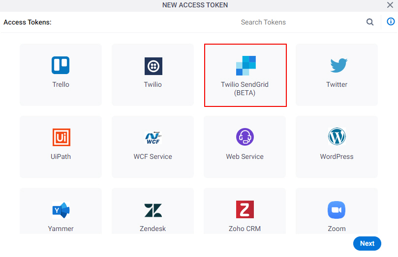Select Twilio SendGrid App Token