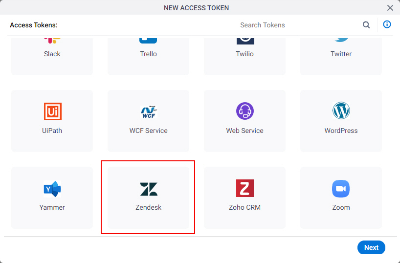 Select Zendesk App Token