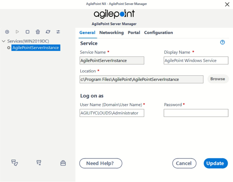 AgilePoint Server Manager screen