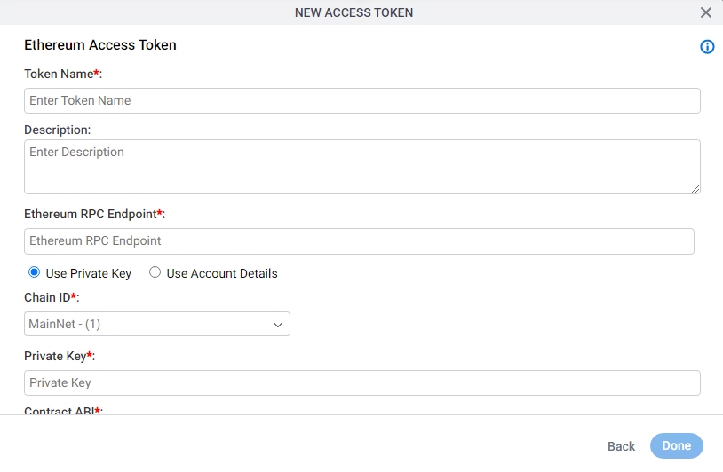 Ethereum Access Token Configuration screen