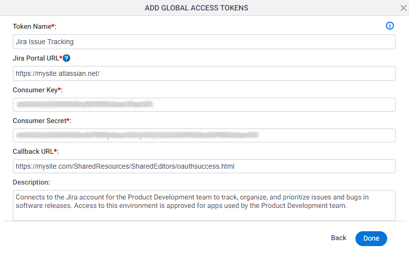 Jira Access Token Configuration screen