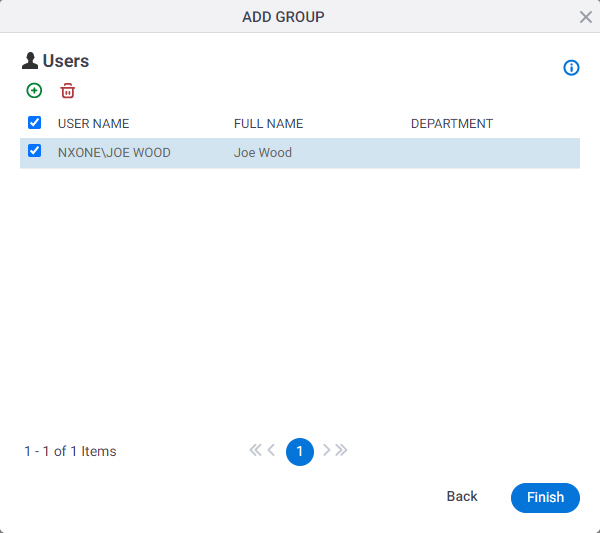 Add Group Users screen