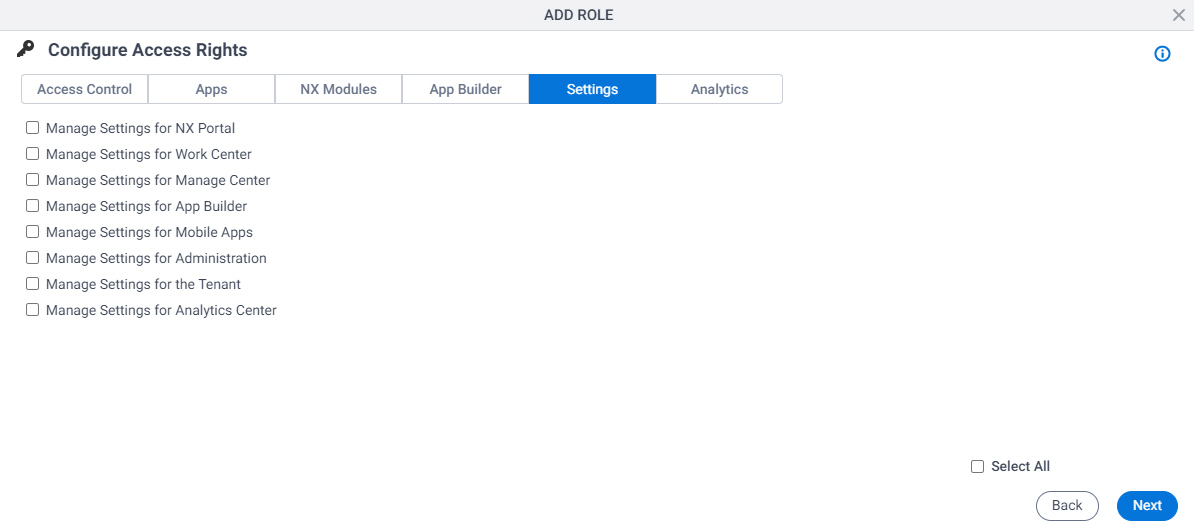 Configure Access Rights Settings tab