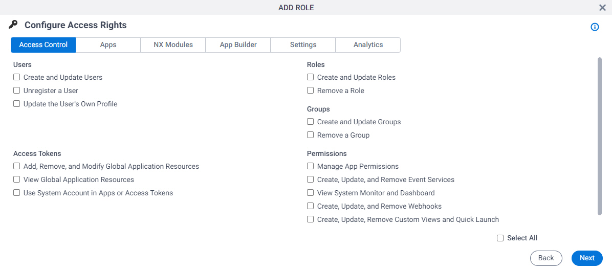 Configure Access Rights Access Control tab