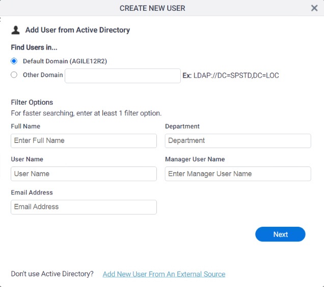 Add User From Active Directory screen