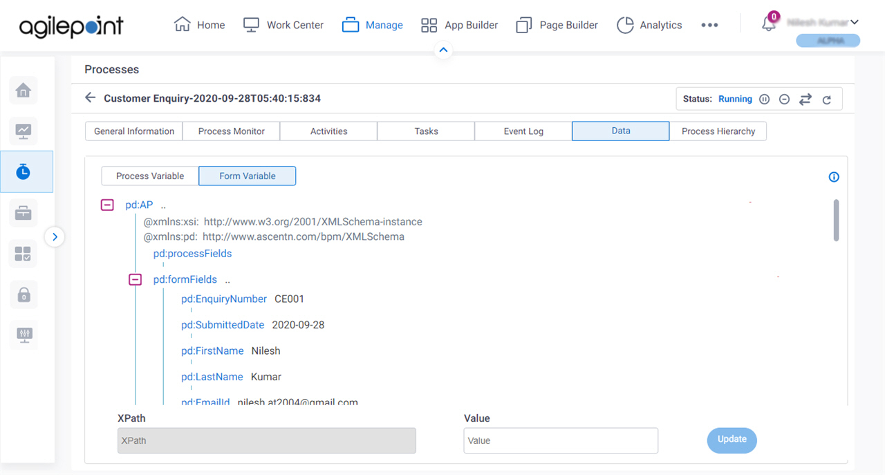 Process Detail Data Form Variable tab