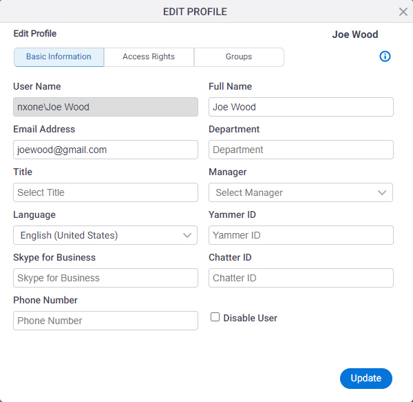 Edit Profile Basic Information tab