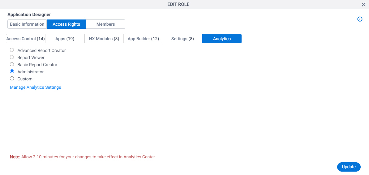 Edit Role Access Rights Analytics tab