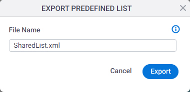 Export Predefined List screen