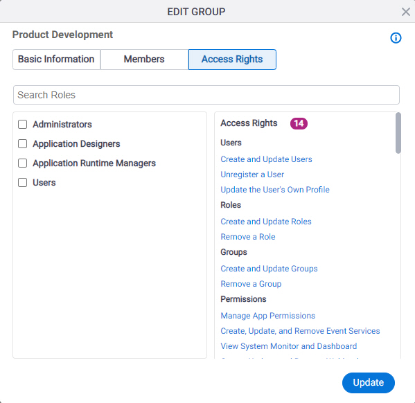 Edit Group Access Rights tab