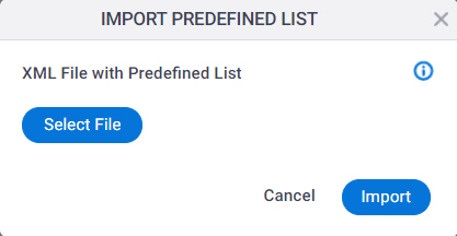 Import Predefined List screen