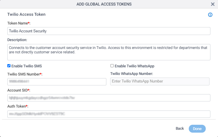 Twilio Access Token Configuration screen
