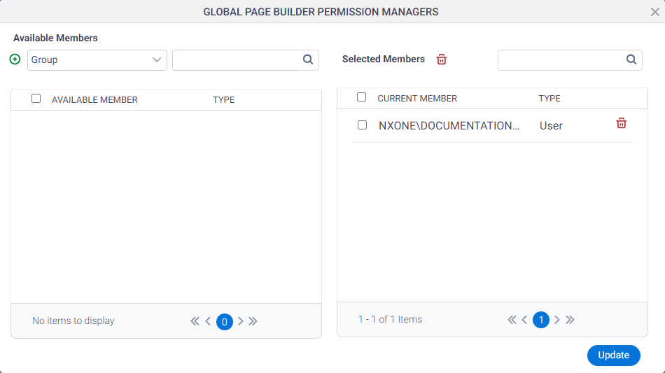 Global Page Builder Permission Managers screen