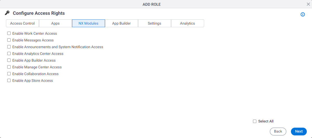 Configure Access Rights NX Modules tab