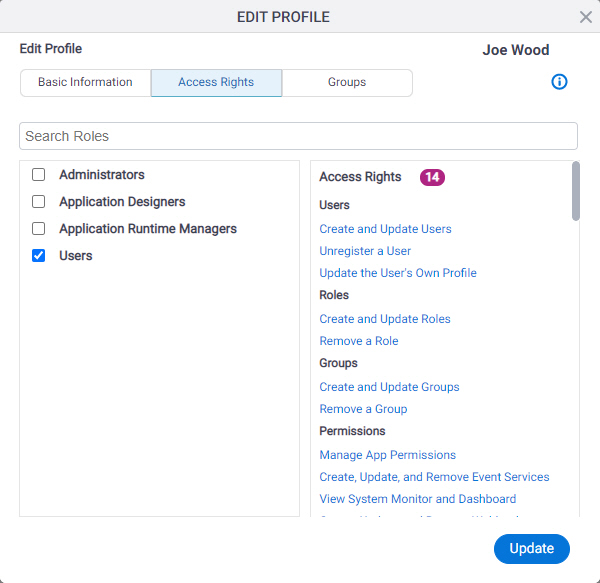 Edit Profile Access Rights tab