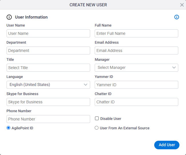 User Information screen