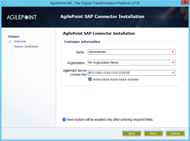 AgilePoint SAP Connector Installation screen