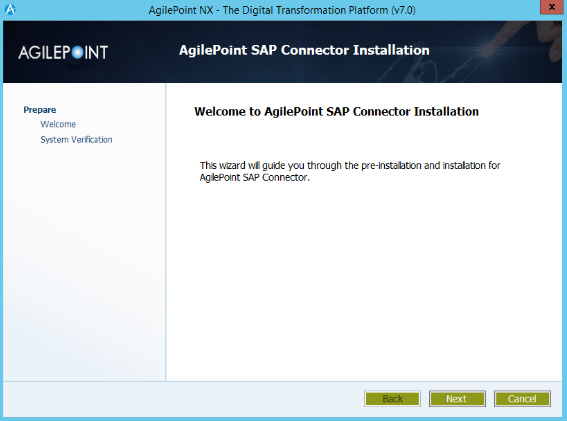 Welcome To AgilePoint SAP Connector Installation screen