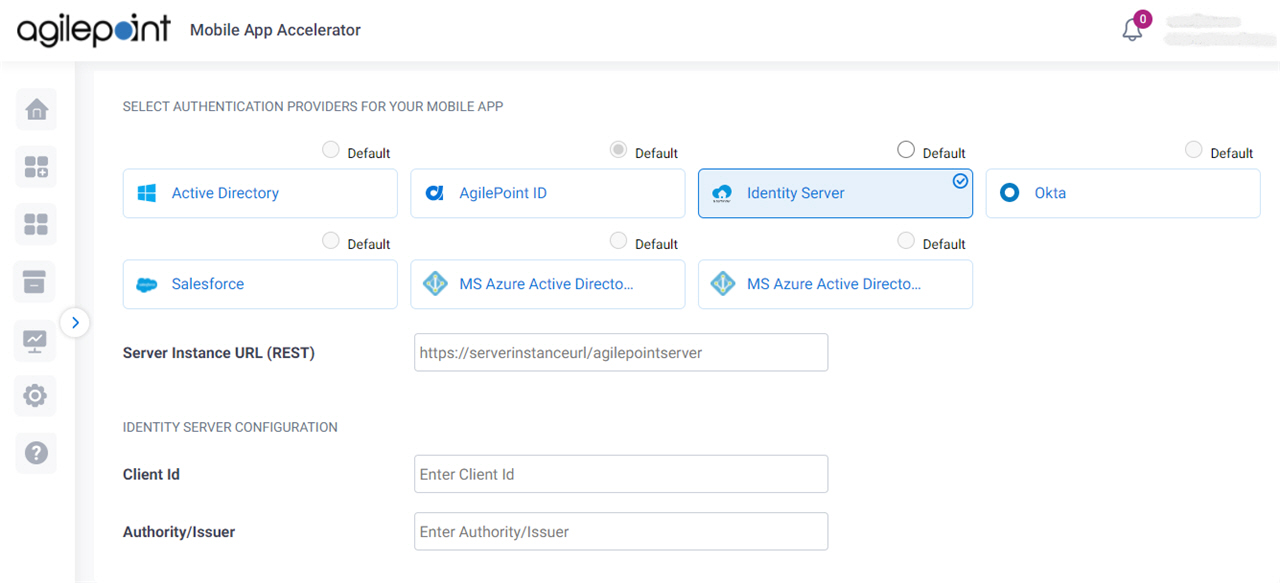 IdentityServer Configuration screen