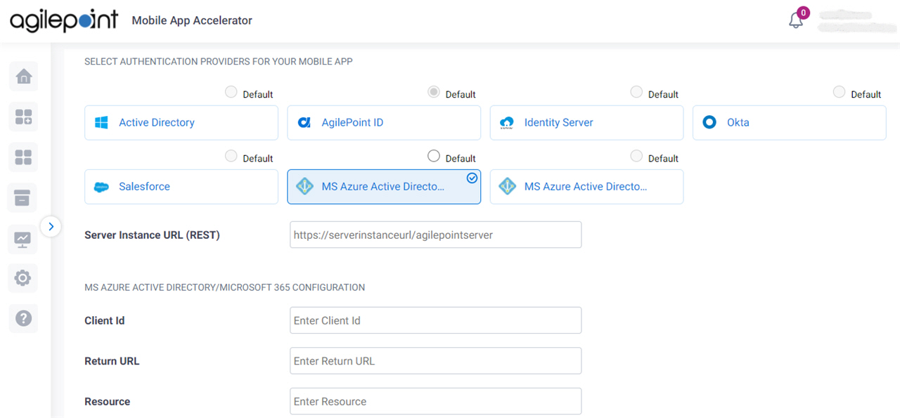 MS Azure Active Directory Microsoft 365 Configuration screen