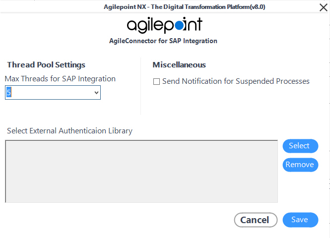 SAP AgileConnector Configuration screen