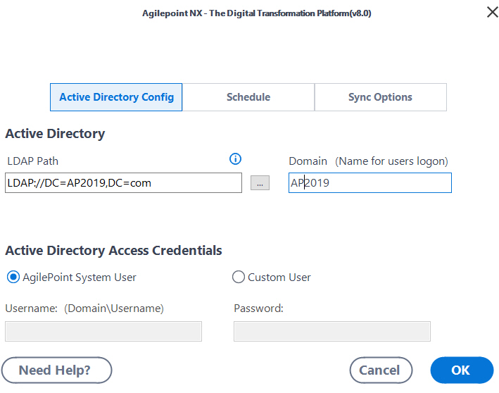 Active Directory Configuration tab