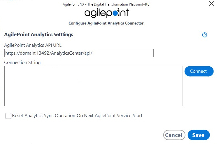 AgilePoint Analytics Settings screen