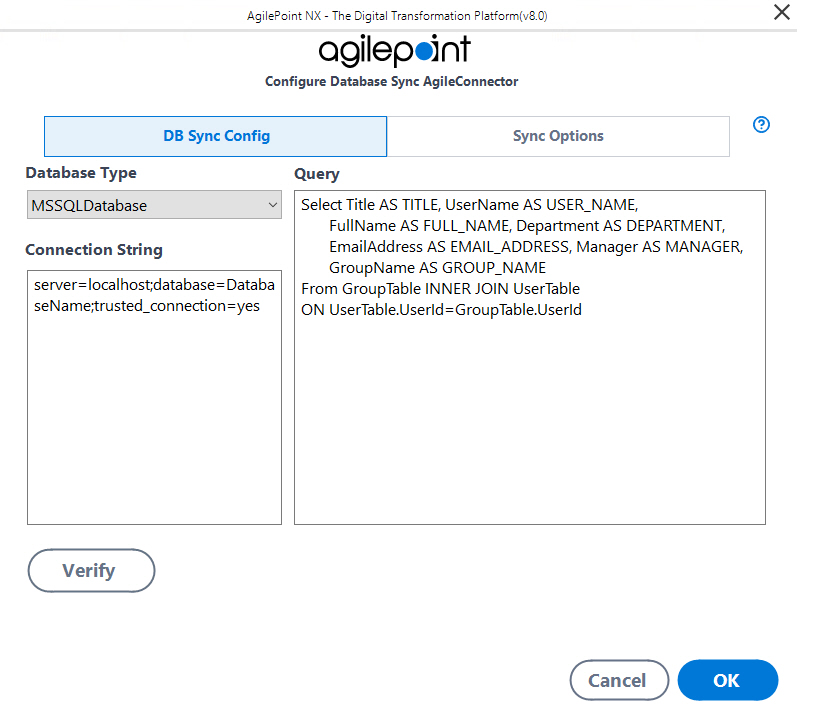 Configure Database Sync AgileConnector DB Sync Config tab