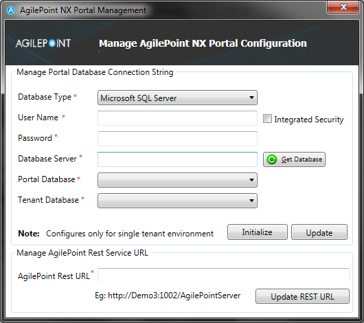 Manage AgilePoint NX Portal Configuration screen