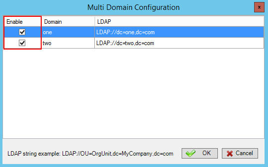 Multi Domain Configuration screen