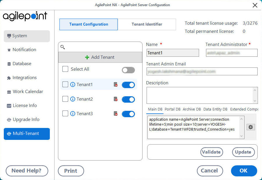 Tenant Configuration tab