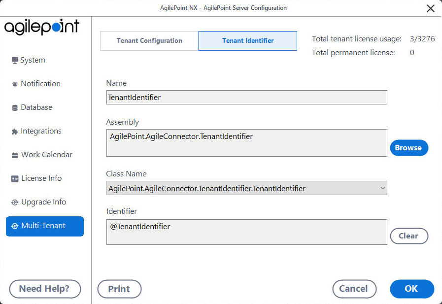 Tenant Identifier Configuration tab