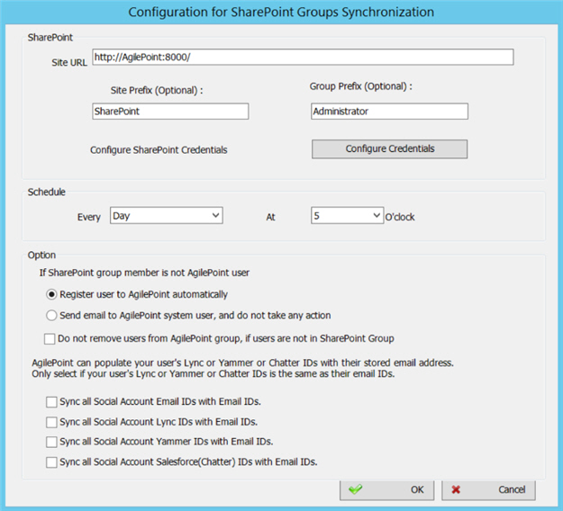 Configuration for SharePoint Groups Synchronization screen