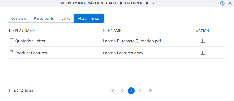 Activity Information Attachments tab