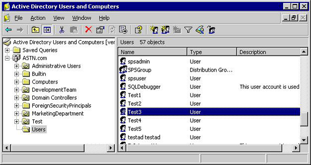 Active Directory Users and Computers screen