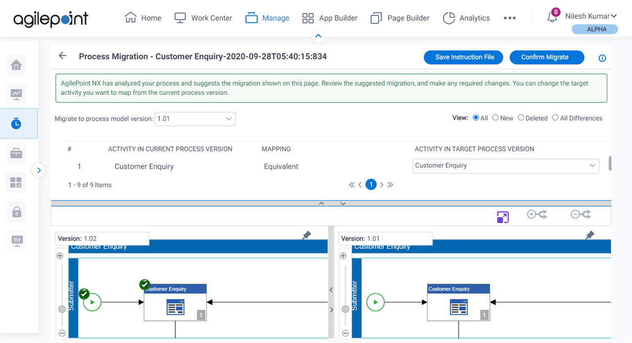 Process Migration screen