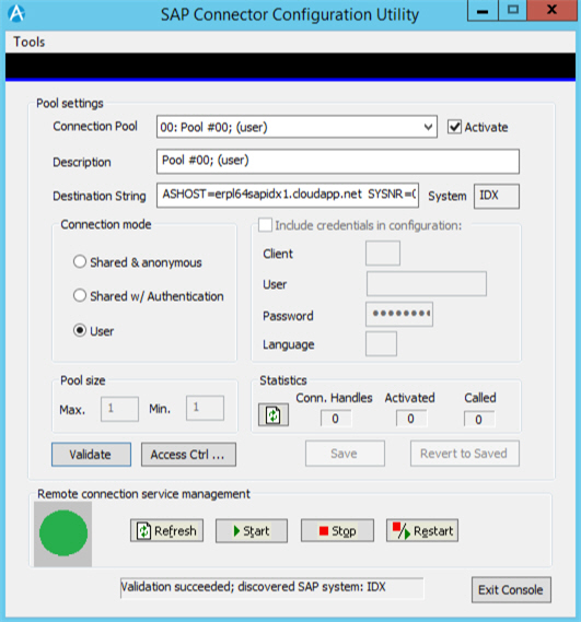 SAP Connector Configuration Utility screen