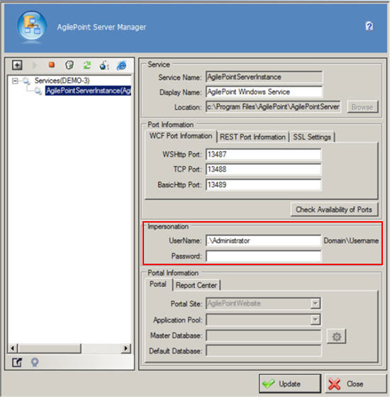 AgilePoint Server Manager screen