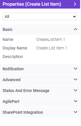 Agile Properties screen