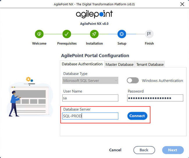 AgilePoint Portal Configuration Database Server field