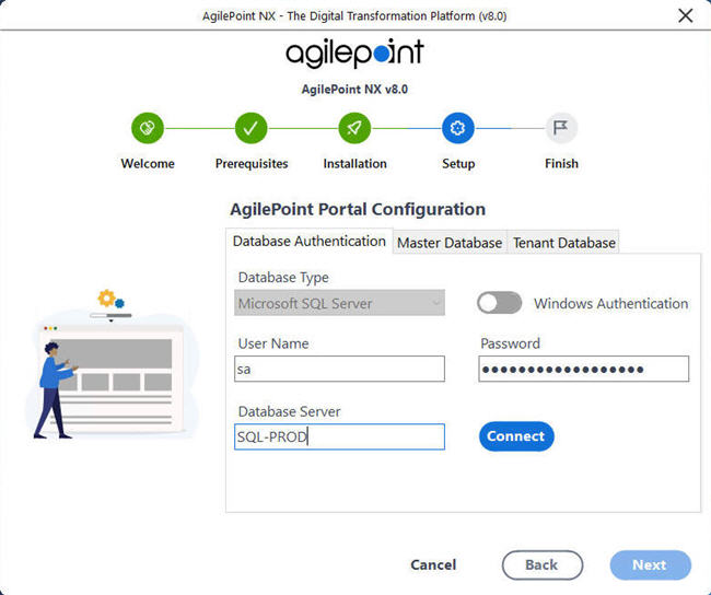 AgilePoint Portal Configuration Database screen
