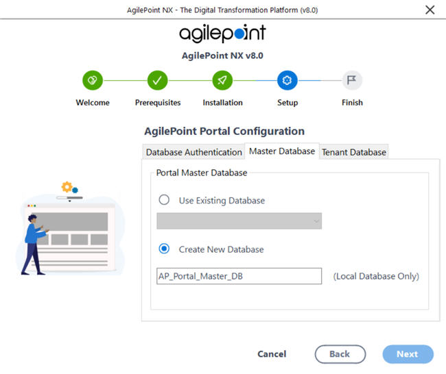 AgilePoint Portal Configuration Master Database tab
