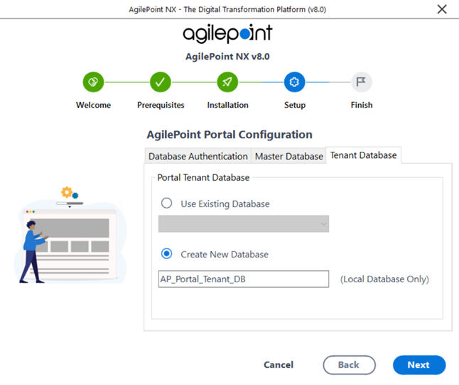 AgilePoint Portal Configuration Tenant Database tab